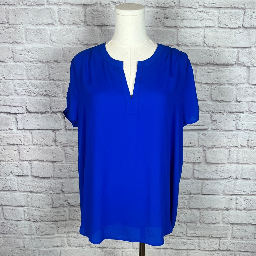 Pleione Women's M Royal Blue Split Neck Blouse Workcore Chiccore